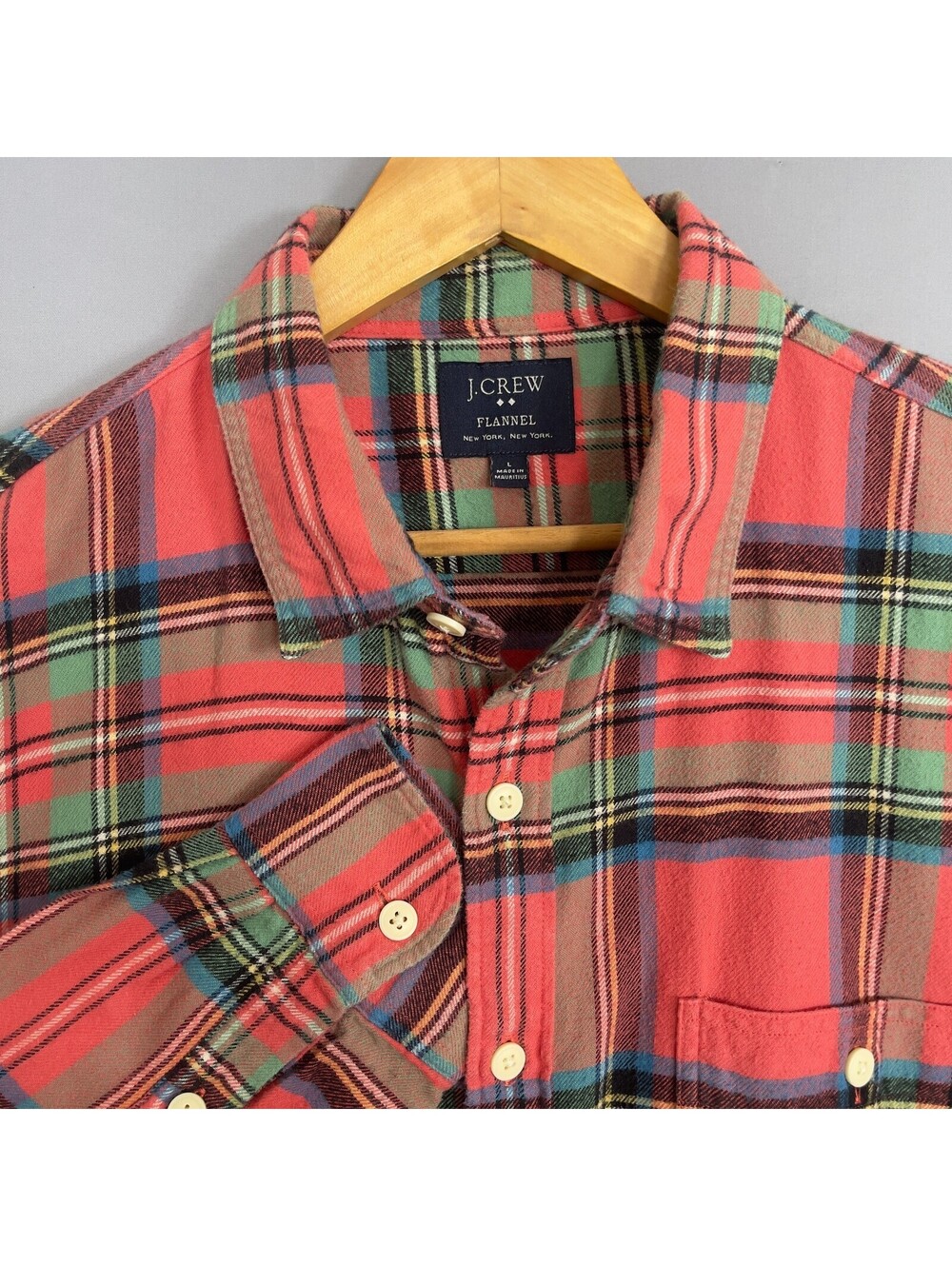J. Crew Mens Red Plaid Flannel Shirt Large Long Sleeve